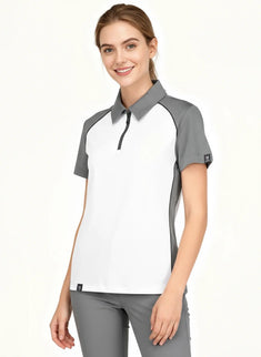 Phoenix Women's Zipper Polo - White/Grey/Black - Marwin Sports