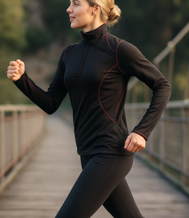 Rova Women's Quarter Zip Pullover - Black/Red - Marwin Sports