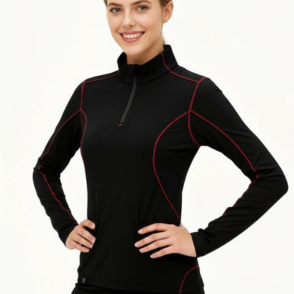 Rova Women's Quarter Zip Pullover - Black/Red - Marwin Sports