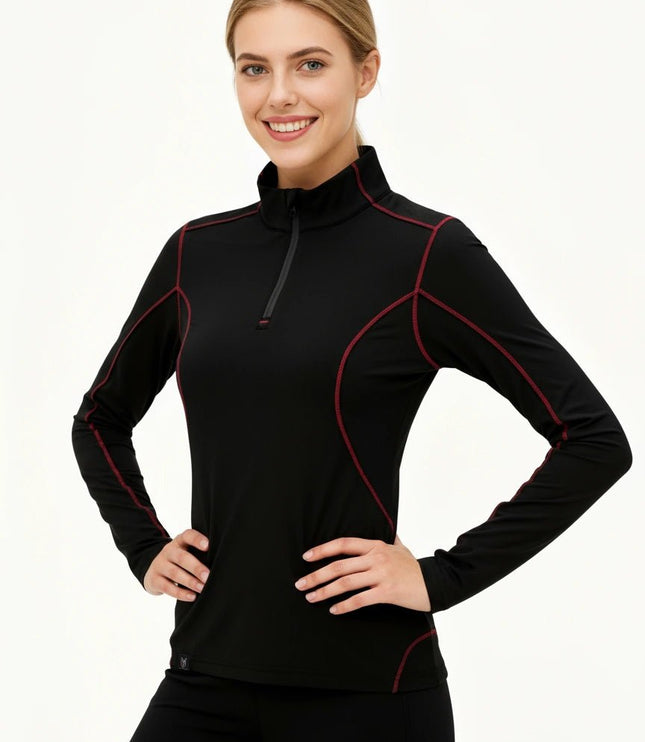 Rova Women's Quarter Zip Pullover - Black/Red - Marwin Sports