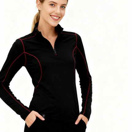 Rova Women's Quarter Zip Pullover - Black/Red - Marwin Sports