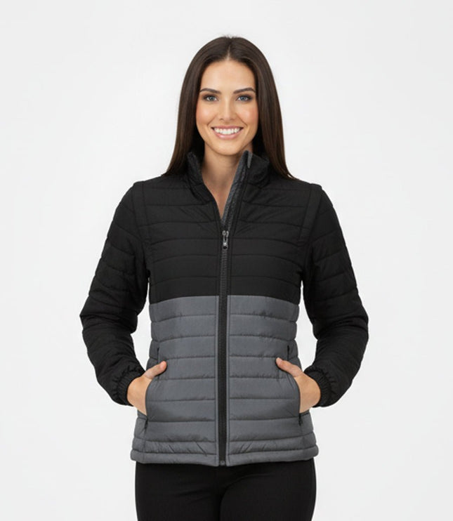 Sierra Women's Puffer Jacket Removable Arms - Black/Grey - Marwin Sports