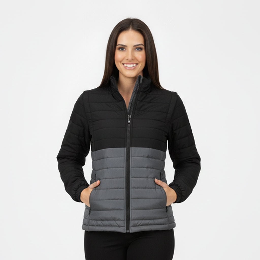 Sierra Women's Puffer Jacket Removable Arms - Black/Grey - Marwin Sports