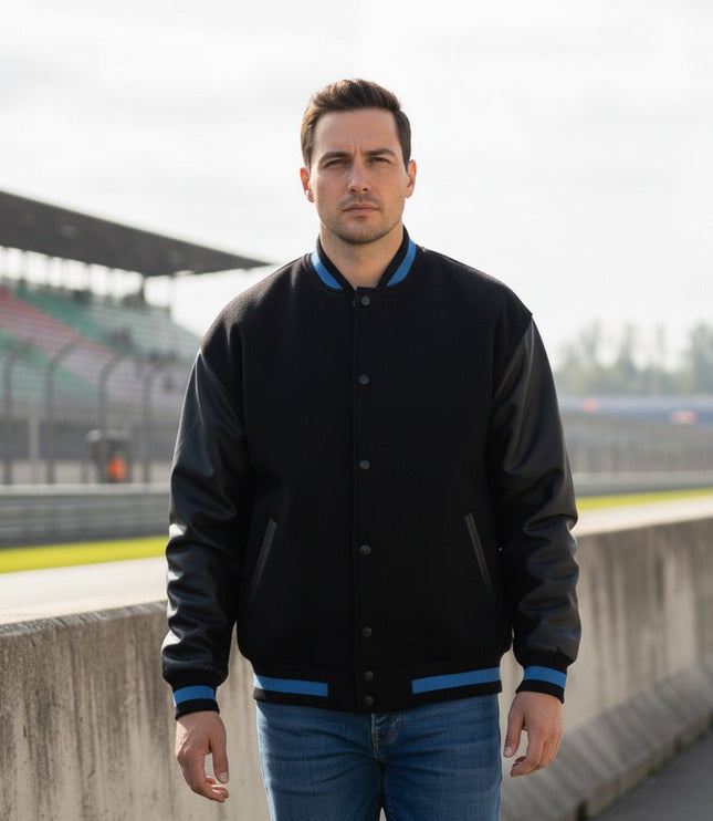 Teton Varsity Letterman Men's Jacket - Black/Blue - Marwin Sports