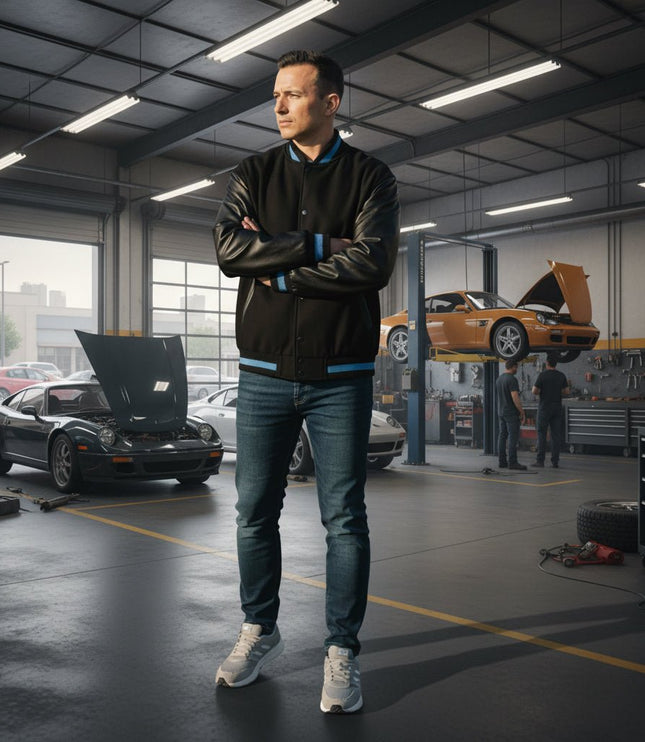 Teton Varsity Letterman Men's Jacket - Black/Blue - Marwin Sports