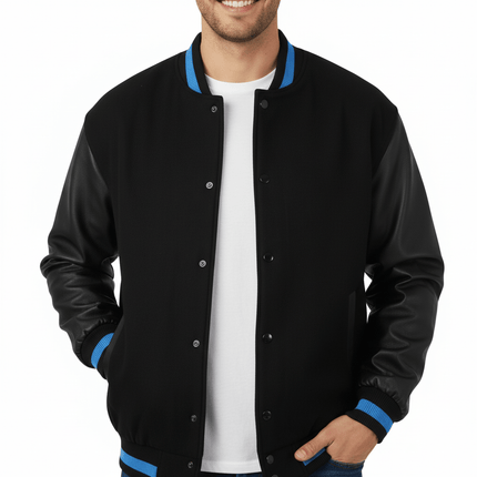 Teton Varsity Letterman Men's Jacket - Black/Blue - Marwin Sports