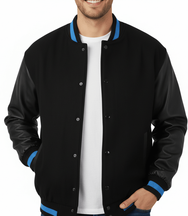 Teton Varsity Letterman Men's Jacket - Black/Blue - Marwin Sports