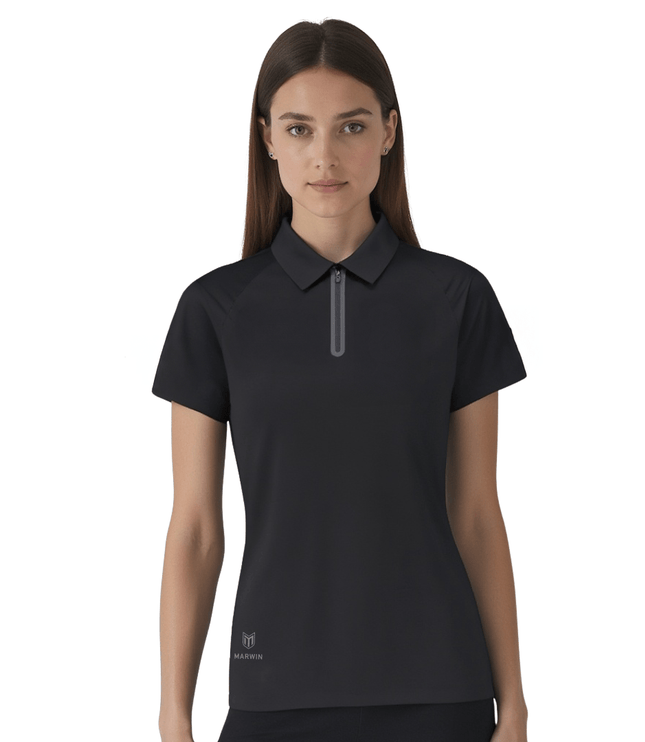 Vitality Women's Seamless Zipper Polo - Black - Marwin Sports