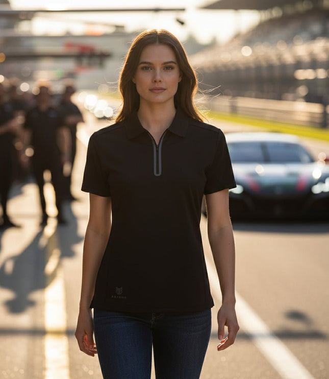 Vitality Women's Seamless Zipper Polo - Black - Marwin Sports