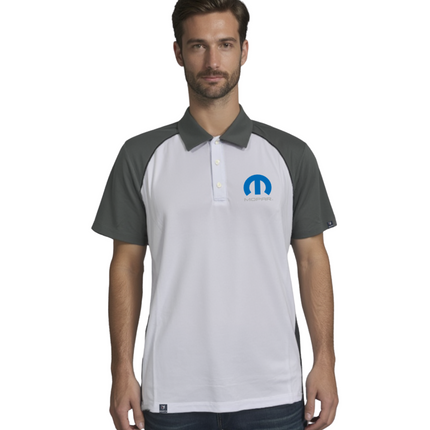 Marwin Sports Mopar Men's Poly Button Polo - White/Grey/Black
