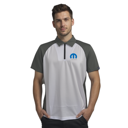 Marwin Sports Mopar Men's Poly Zipper Polo - White/Grey/Black