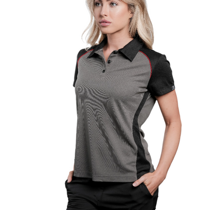 Marwin Sports Poly Button Women's Polo - Grey/Black/Red