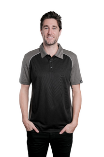 Marwin Sports Poly Button Men's Polo - Black/Grey/White