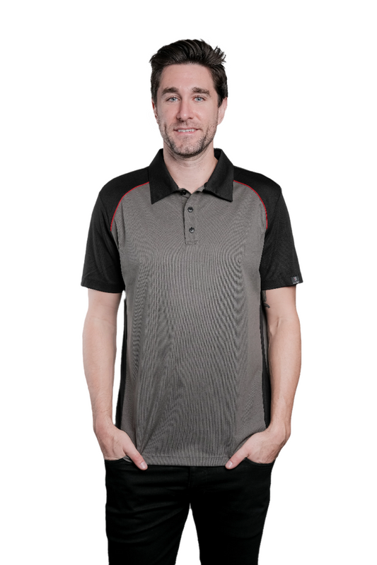 Flight Pilot Grey/Black/Red Button Polo