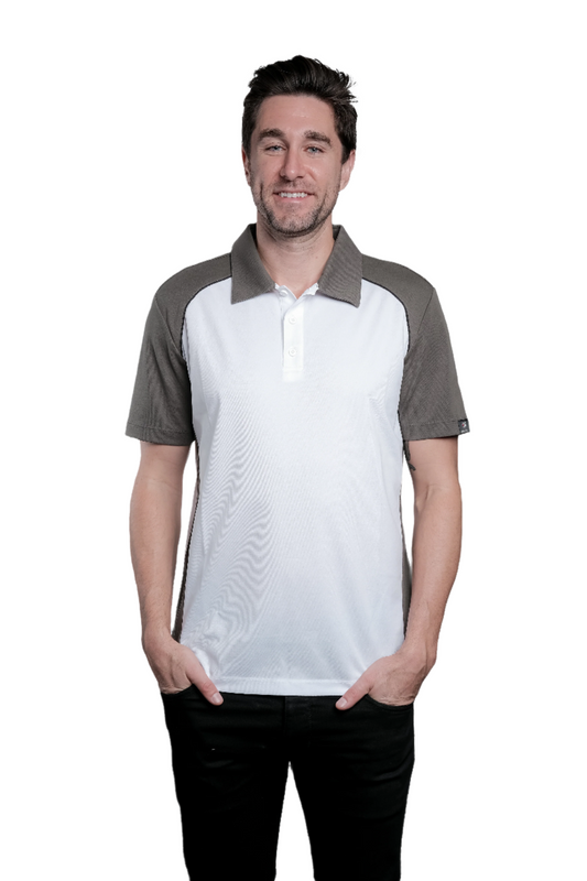 Flight Pilot White/Grey/Black Button Polo