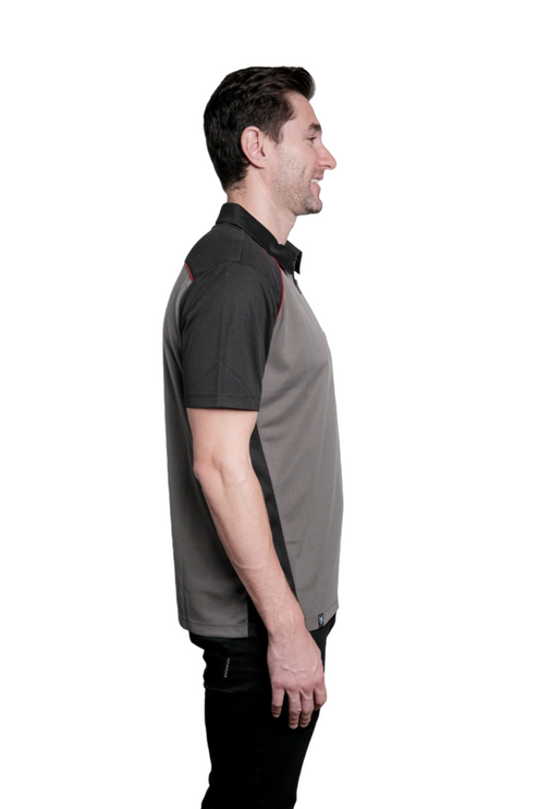 Marwin Sports Poly Zipper Men's Polo - Grey/Black/Red