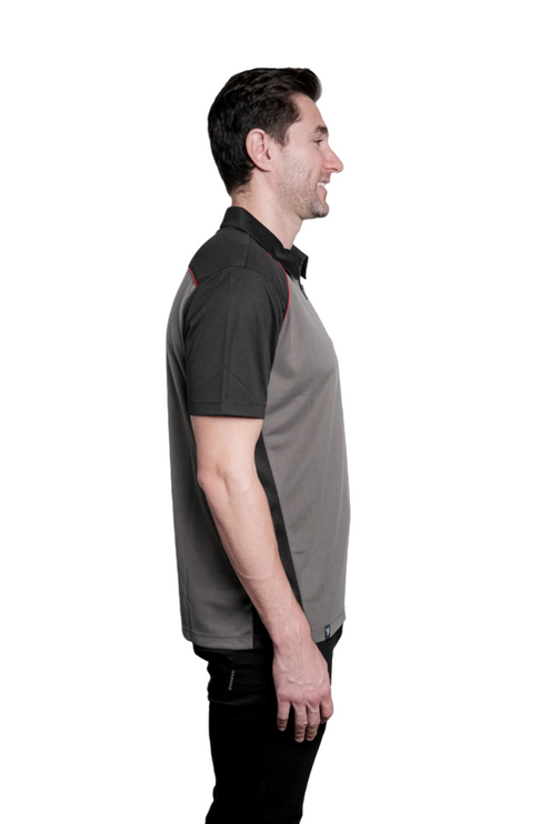 Monte Grey/Black/Red Zipper Polo