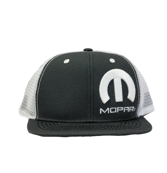Mopar Logo Embroidered 6 Panel Hat - Charcoal Grey/White