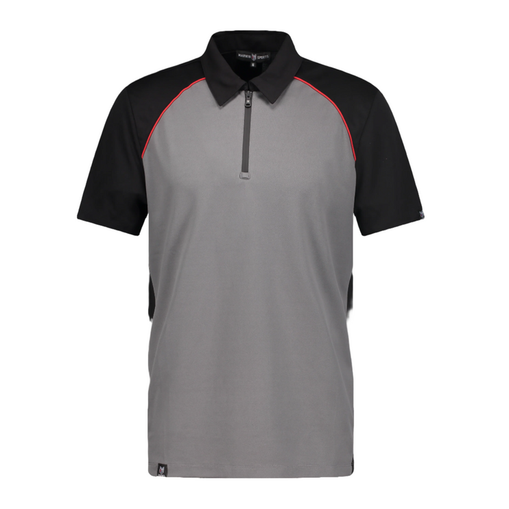 Marwin Sports Poly Zipper Men's Polo - Grey/Black/Red