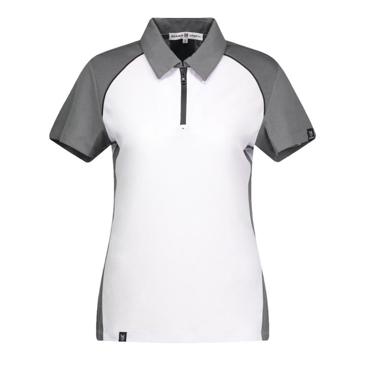 Marwin Sports Poly Zipper Women's Polo - White/Grey/Black