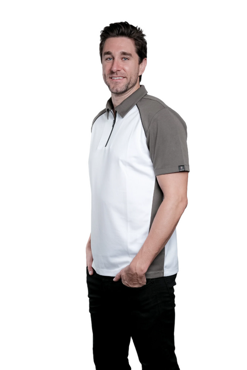 Marwin Sports Poly Zipper Men's Polo - White/Grey/Black