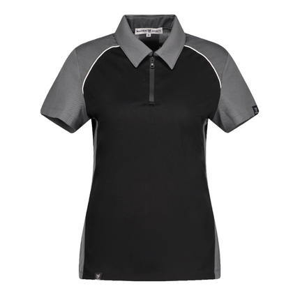 Marwin Sports Poly Zipper Women's Polo - Black/Grey/White