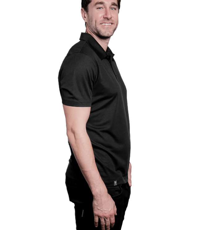 Marwin Sports Poly Button Men's Polo - Black - Marwin Sports