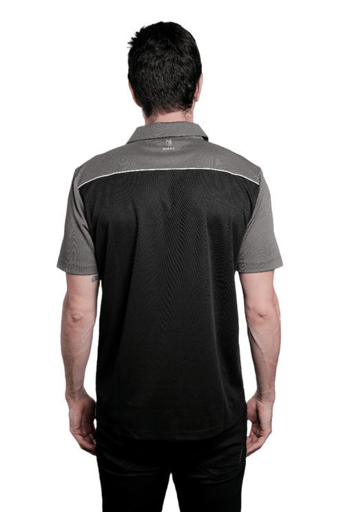 Marwin Sports Poly Button Men's Polo - Black/Grey/White - Marwin Sports