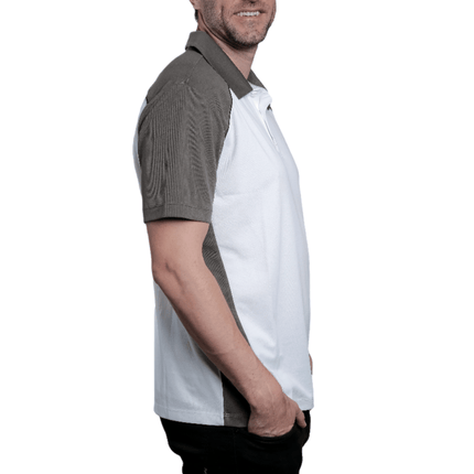Marwin Sports Poly Button Men's Polo - White/Grey/Black - Marwin Sports