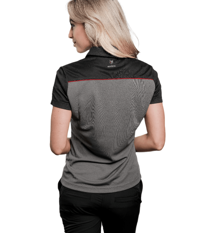 Marwin Sports Poly Button Women's Polo - Grey/Black/Red - Marwin Sports