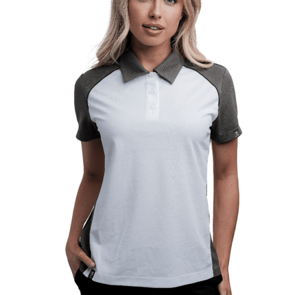 Marwin Sports Poly Button Women's Polo - White/Grey/Black - Marwin Sports