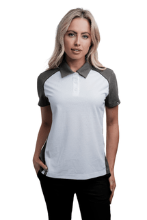 Marwin Sports Poly Button Women's Polo - White/Grey/Black - Marwin Sports