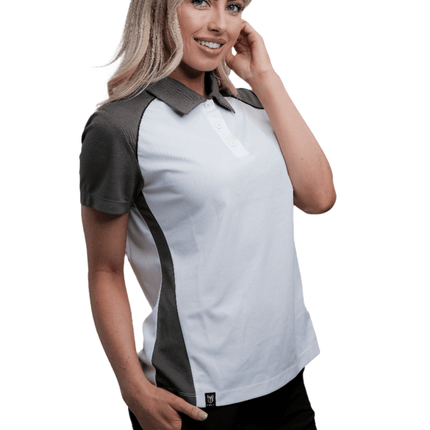 Marwin Sports Poly Button Women's Polo - White/Grey/Black - Marwin Sports