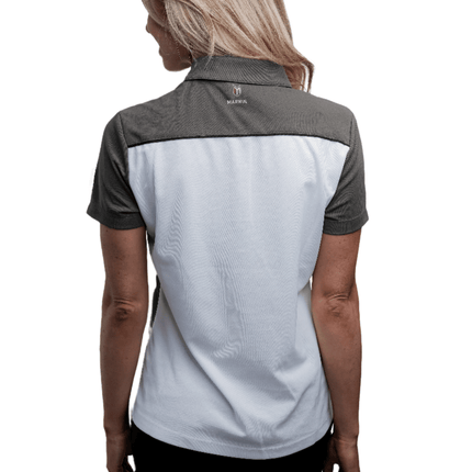 Marwin Sports Poly Button Women's Polo - White/Grey/Black - Marwin Sports