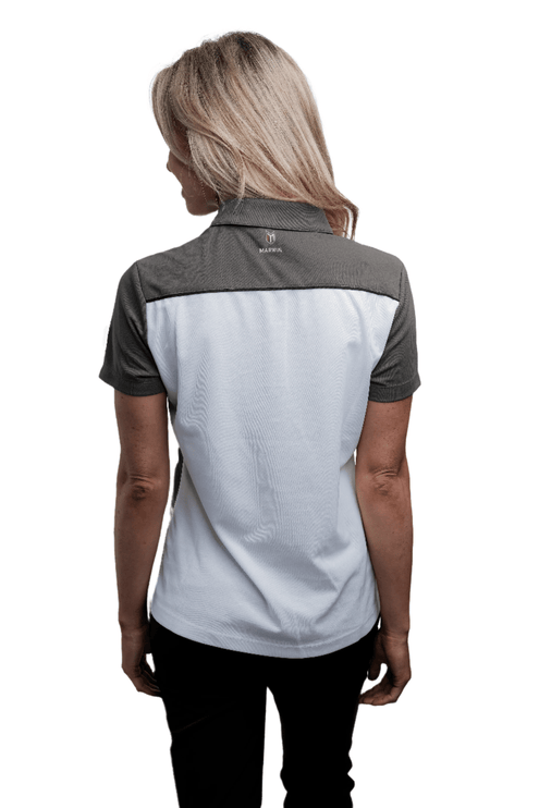 Marwin Sports Poly Button Women's Polo - White/Grey/Black - Marwin Sports