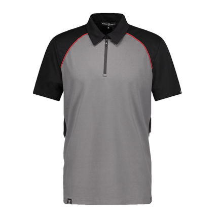 Marwin Sports Poly Zipper Men's Polo - Grey/Black/Red - Marwin Sports