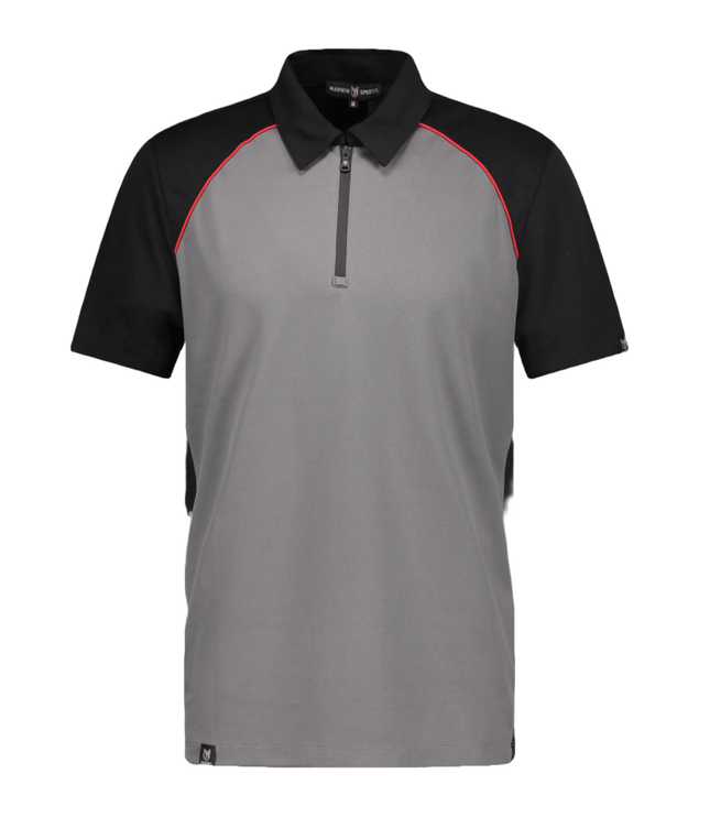Marwin Sports Poly Zipper Men's Polo - Grey/Black/Red - Marwin Sports