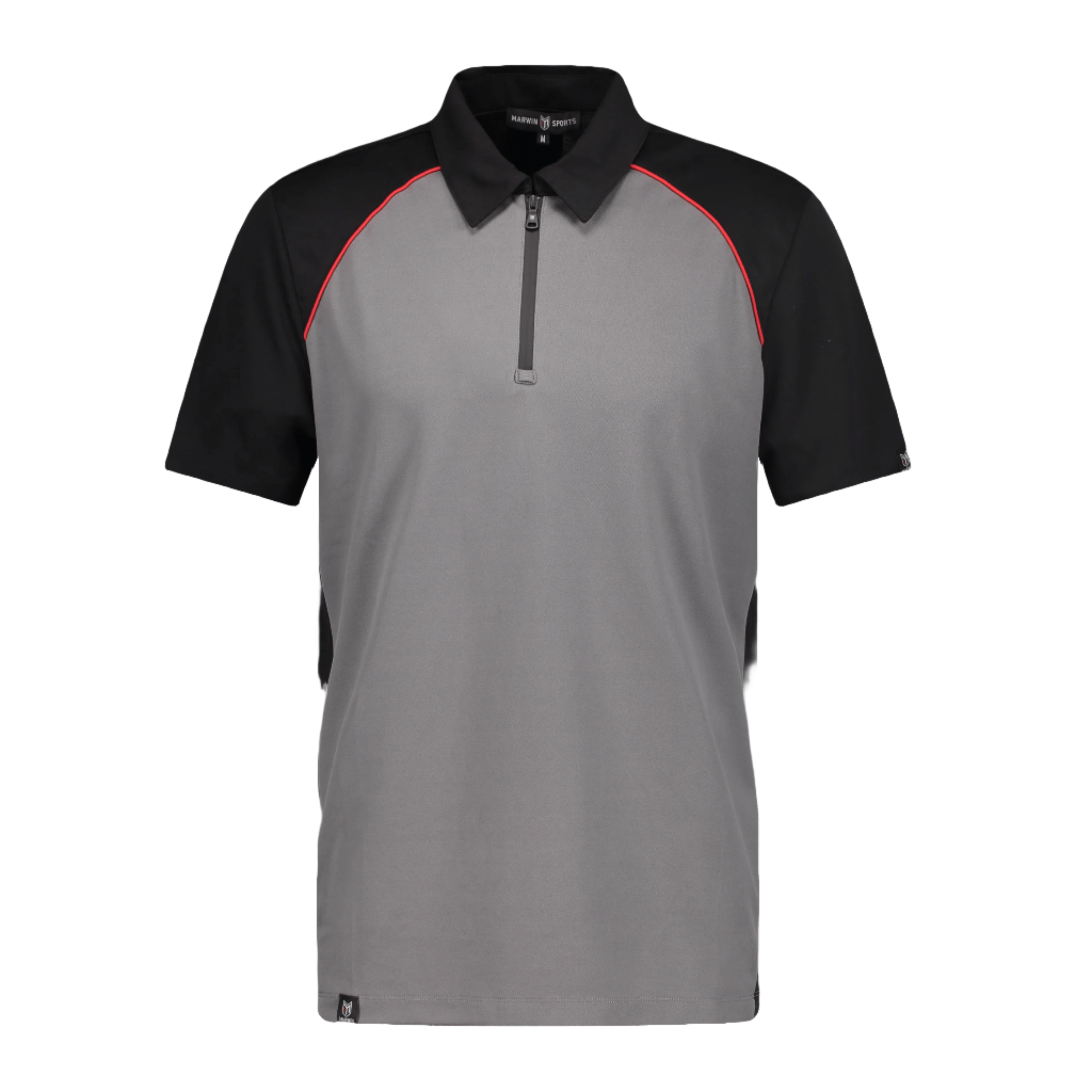 Marwin Sports Poly Zipper Men's Polo - Grey/Black/Red - Marwin Sports