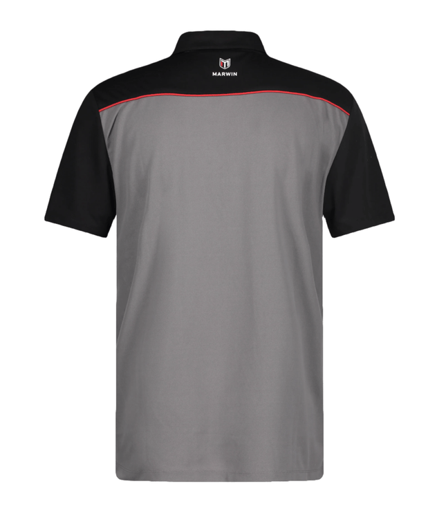 Marwin Sports Poly Zipper Men's Polo - Grey/Black/Red - Marwin Sports