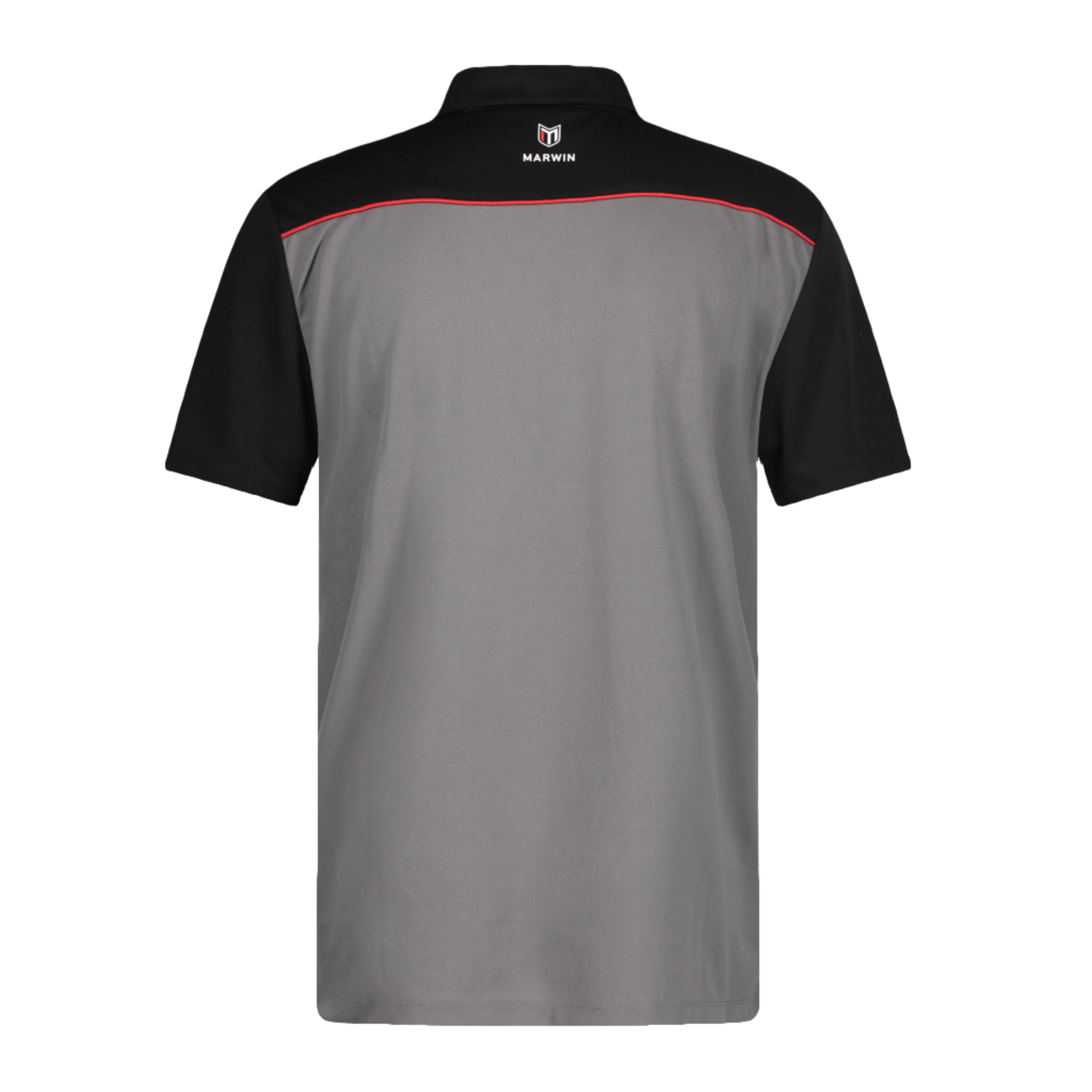 Marwin Sports Poly Zipper Men's Polo - Grey/Black/Red - Marwin Sports