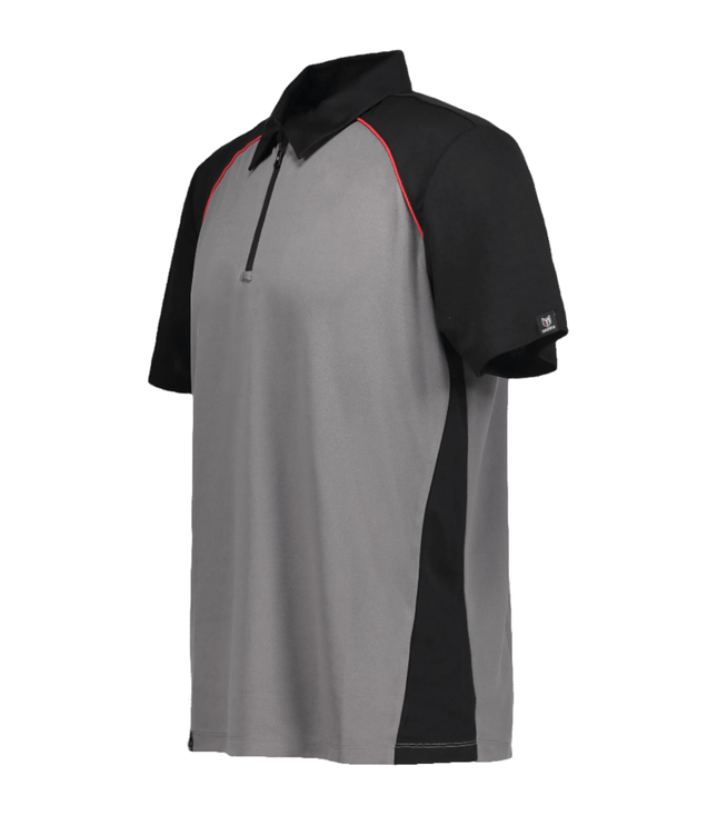 Marwin Sports Poly Zipper Men's Polo - Grey/Black/Red - Marwin Sports