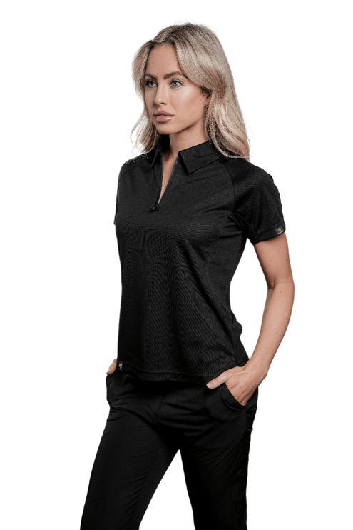 Marwin Sports Poly Zipper Women's Polo - Black - Marwin Sports