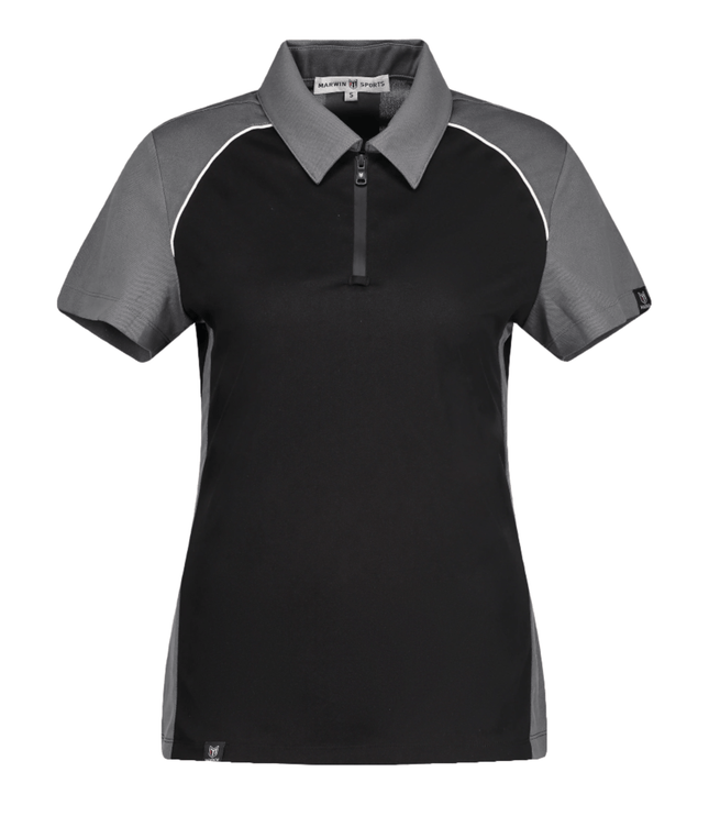 Marwin Sports Poly Zipper Women's Polo - Black/Grey/White - Marwin Sports