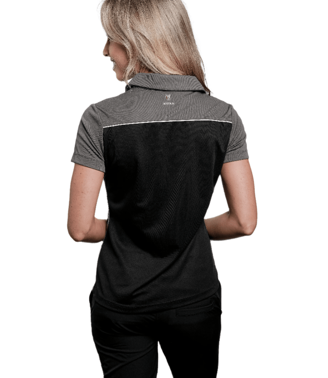 Marwin Sports Poly Zipper Women's Polo - Black/Grey/White - Marwin Sports