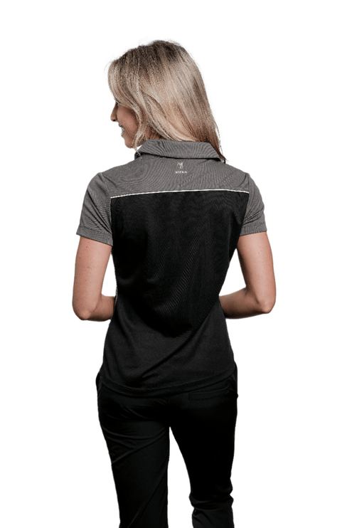 Marwin Sports Poly Zipper Women's Polo - Black/Grey/White - Marwin Sports