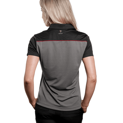 Marwin Sports Poly Zipper Women's Polo - Grey/Black/Red - Marwin Sports