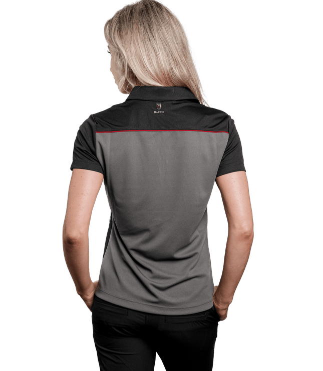 Marwin Sports Poly Zipper Women's Polo - Grey/Black/Red - Marwin Sports