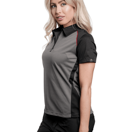Marwin Sports Poly Zipper Women's Polo - Grey/Black/Red - Marwin Sports