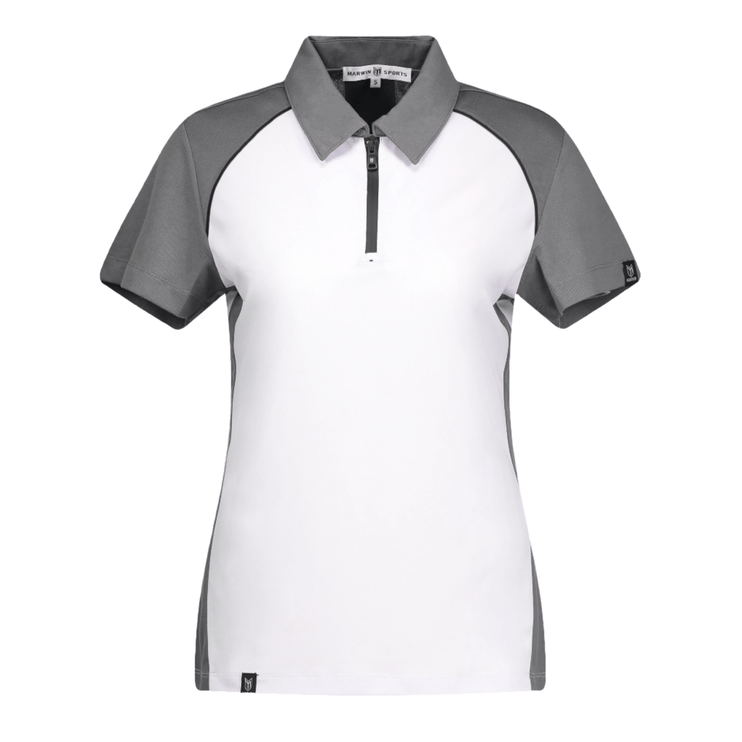 Marwin Sports Poly Zipper Women's Polo - White/Grey/Black - Marwin Sports