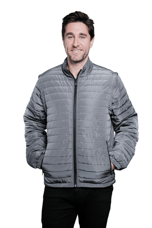 Marwin Sports Puffer Men's Jacket Removable Arms - Grey - Marwin Sports